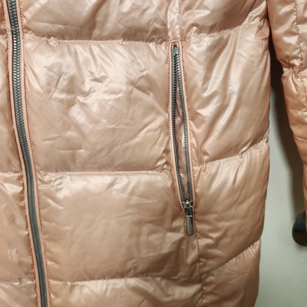 Lands End Full Double Zip Down Puffer Jacket Coat Women's XS Metallic Pink‎ Snow
